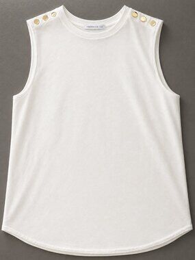 Frederick Ian White Tank Top S/M Gold Button Shoulder